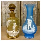 Two Mary Gregory Glass Items Including an Amber De