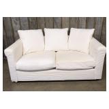 Contemporary Slipcovered Two Seat Sofa with Rolled