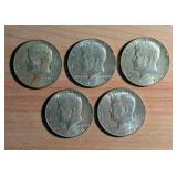 Five US 1965-1969 40% Silver-Clad Kennedy Half Dol
