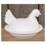 Indiana Glass White Milk Glass Hen on Nest Covered