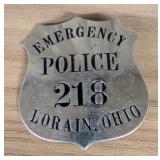 Obsolete Lorain, Ohio Emergency Police Badge Numbe