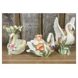 A Trio of Fitz and Floyd Tulip Swan Pattern Porcel