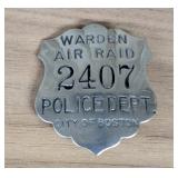 WWII Boston Police Department Air Raid Warden Badg