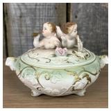 Norleans Japan Porcelain Cherub Figural Trinket Bo