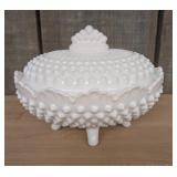 Fenton Hobnail White Milk Glass Oval Footed Covere