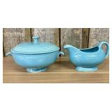 A Pair of Vintage Turquoise Fiestaware Serving Pie