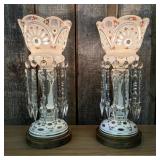 A Pair of Bohemian White Cased Glass Mantle Luster