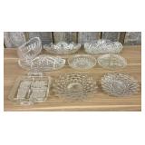 Set of 9 Vintage Clear Pressed Glass Serving Piece