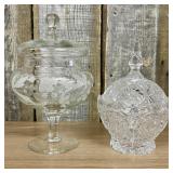 Two Decorative Clear Glass and Cut Crystal Lidded