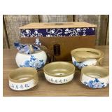 A Set of Ruoshui Tang Blue and White Peony Ceramic