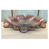 Fenton Peacock Tail Amethyst Carnival Glass Ruffle