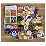 An Assortment of Vintage Pinback Buttons, Keychain