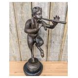 Large Bronze Sculpture of a Dancing Faun Playing t