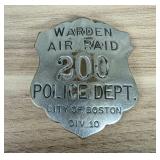 WWII Boston Police Air Raid Warden Badge Number 20