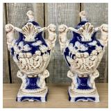 A Pair of Norleans Italy Cobalt Blue and Gilt Cera