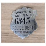 WWII Boston Police Department Air Raid Warden Badg