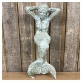 Large Cast Iron Mermaid Wall Sculpture with Verdig
