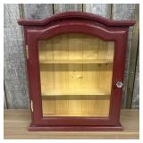 Red Painted Wood Wall Hanging Curio Cabinet with G