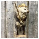 Anthropomorphic Taxidermy Opossum Posed as a Fishe