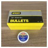 A Box of Speer .530 Inch Round Ball Bullets and a