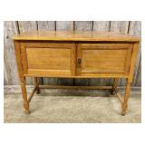 Antique Oak Side Cabinet with H-Stretcher Base