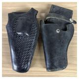 Two Vintage Black Leather Revolver Holsters Includ