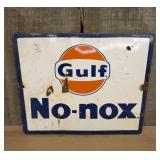 Gulf No-nox Porcelain Enamel Gas Pump Plate