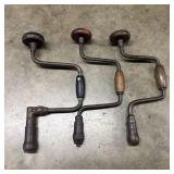 A Trio of Antique Cyclone and Pine Knot Hand Brace