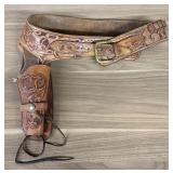 Hand Tooled Leather Western Style Gun Belt and Hol