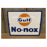 Gulf No-nox Porcelain Enamel Gas Pump Plate Sign
