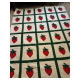 Large Handmade Strawberry Motif Applique Quilt
