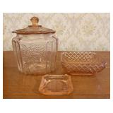 Three Pieces of Pink Depression Glass Including a