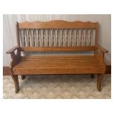American Spindle Back Oak Settle Bench