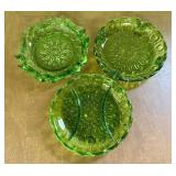 Three Pieces of Emerald Green Pressed Glass in the