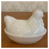 Small White Milk Glass Hen on Nest Covered Dish