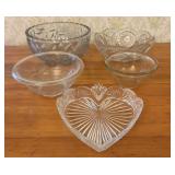 A Five Piece Assortment of Clear Glass and Cut Cry