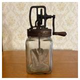 Antique Two Quart Hand Crank Glass Jar Butter Chur