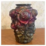 Antique Goofus Glass Rose Motif Vase with Cold Pai