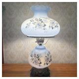 Hand Painted Blue Floral Milk Glass Three Way Hurr
