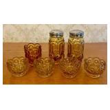 A Set of Amber Pressed Glass Moon and Star Pattern