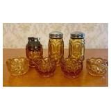 A Collection of Amber Pressed Glass Tableware in t