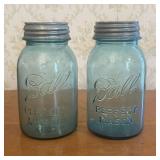 A Pair of Ball Perfect Mason Blue Glass Quart Cann