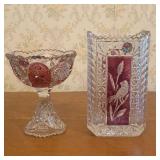 Two Pieces of Hofbauer Ruby Flashed Lead Crystal C