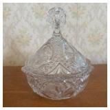 Large Cut Crystal Lidded Candy Dish with Bird Meda