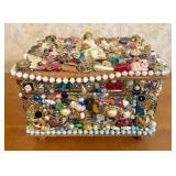 Encrusted Jewelry Collage Memory Chest with Figura