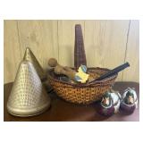 A Collection of Vintage Kitchenware and Carved Woo