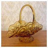 Pressed Amber Glass Footed Basket in Moon and Star