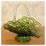 Vintage Olive Green Pressed Glass Moon and Star Pa