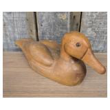 Hand Carved Wooden Duck Decoy with Inset Glass Eye