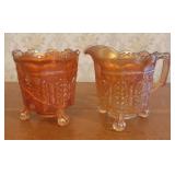 A Pair of Marigold Carnival Glass Butterfly and Be